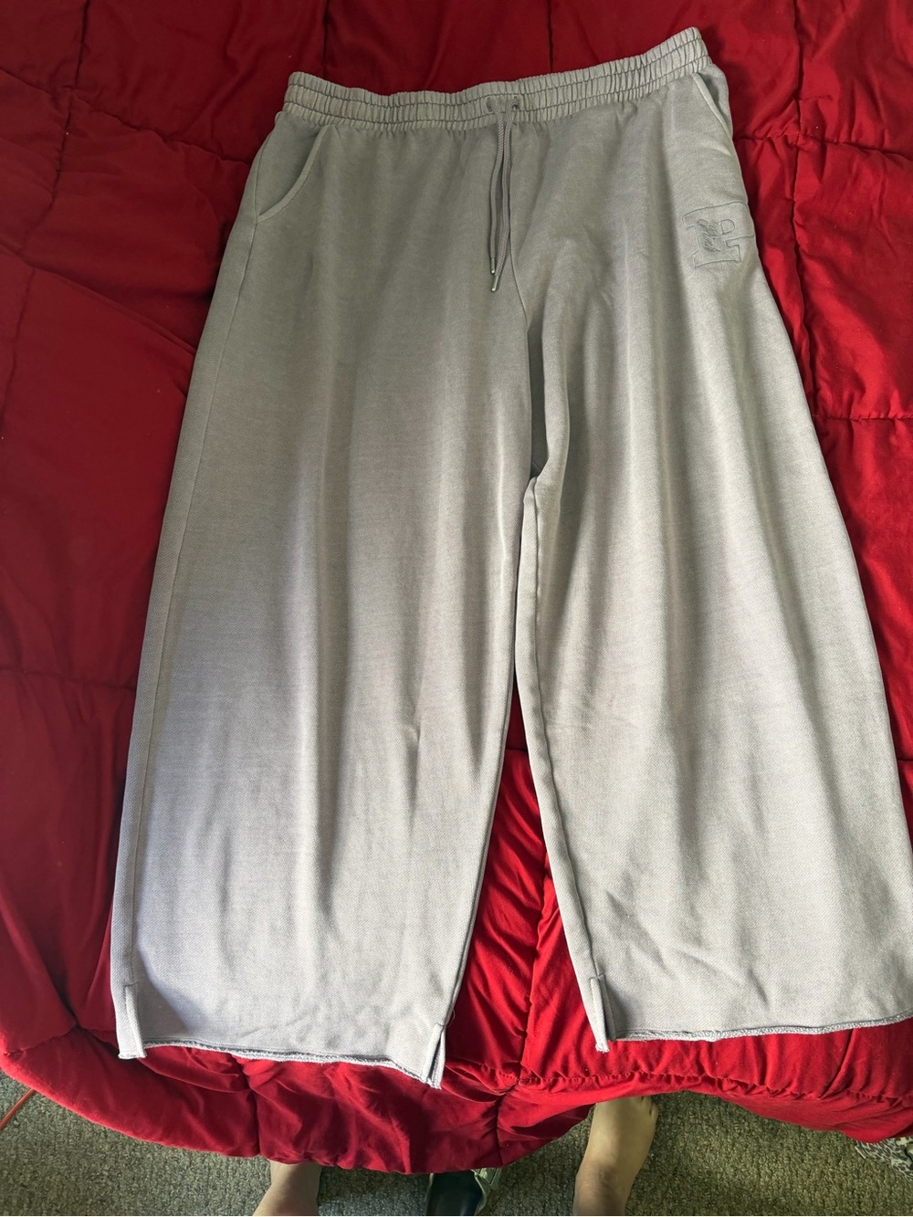 PINK Victoria's Secret Light Gray Wide Leg Track Pants